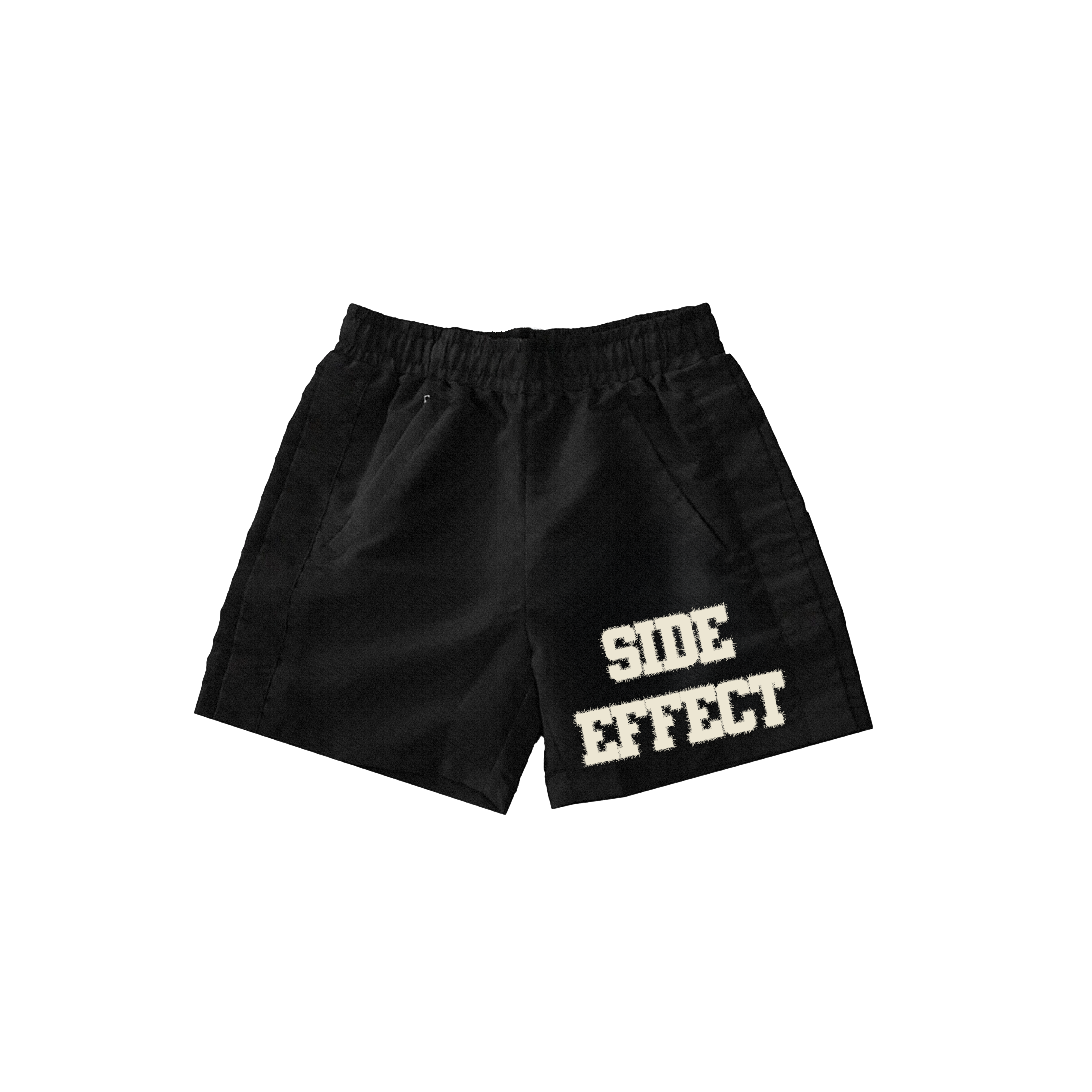 SIDE EFFECT Distressed Logo Shorts - Black