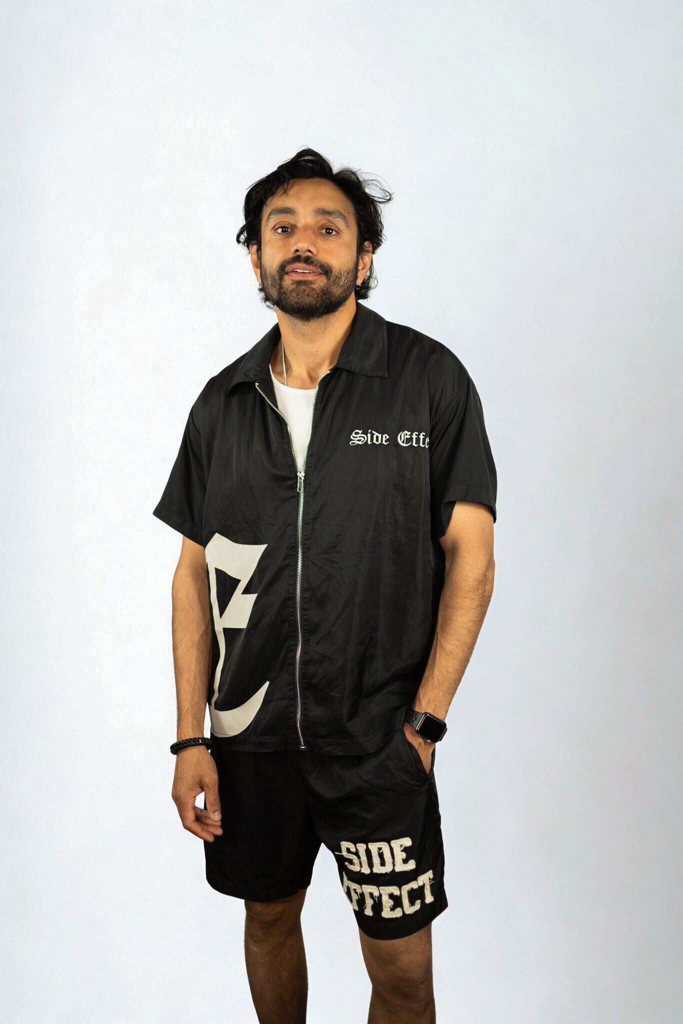 SIDE EFFECT Distressed Logo Shorts - Black