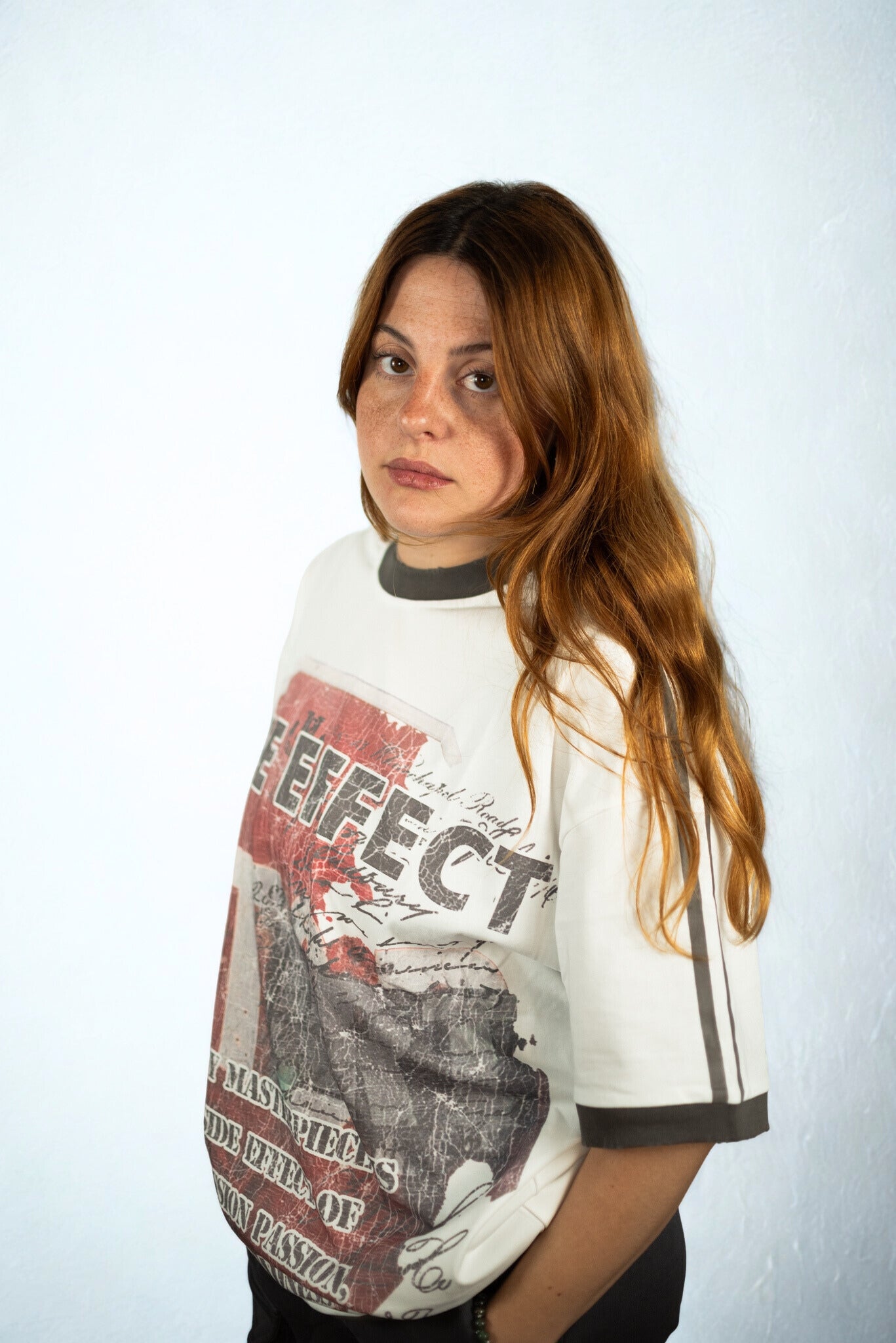 Side Effect street style t-shirt, oversized fit, distressed print, movement and revolution fashion