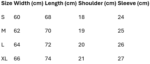 Sinner’s Statement Shirt size chart
