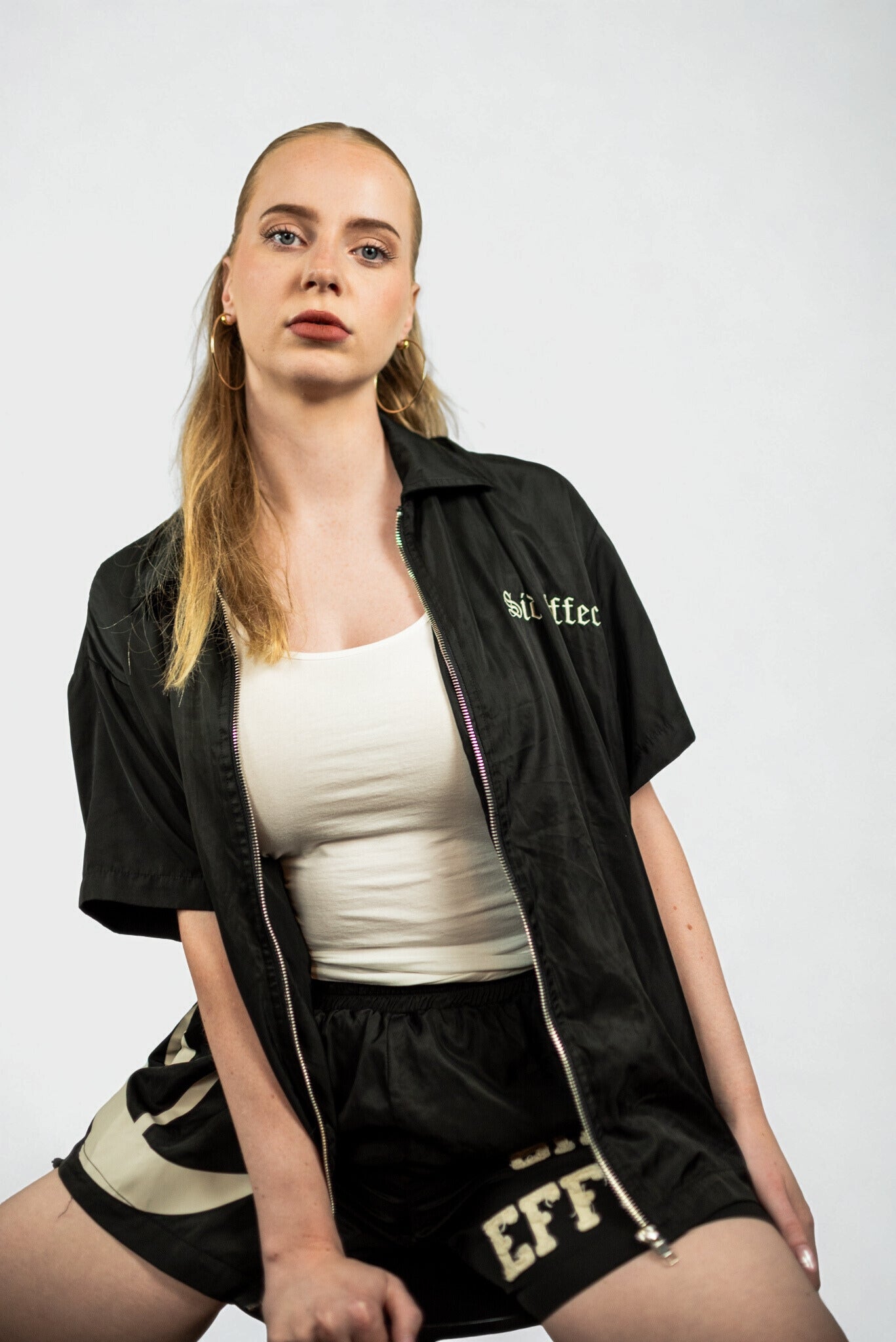 SIDE EFFECT Distressed Logo Shorts - Black