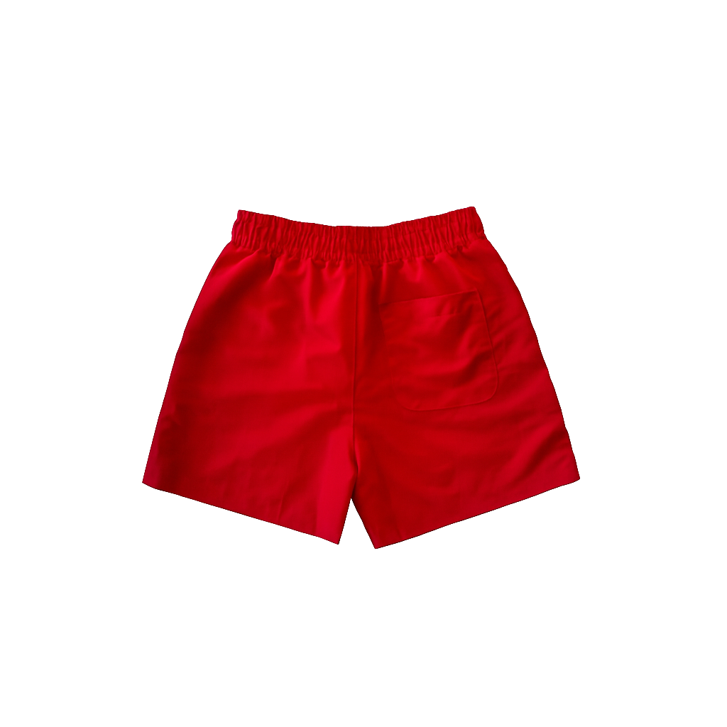 SIDE EFFECT Distressed Logo Shorts – Red - hover