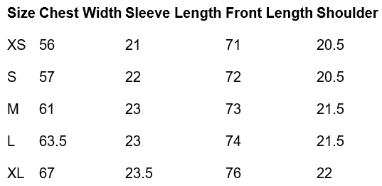 Graphic Stop Sign Tee size chart